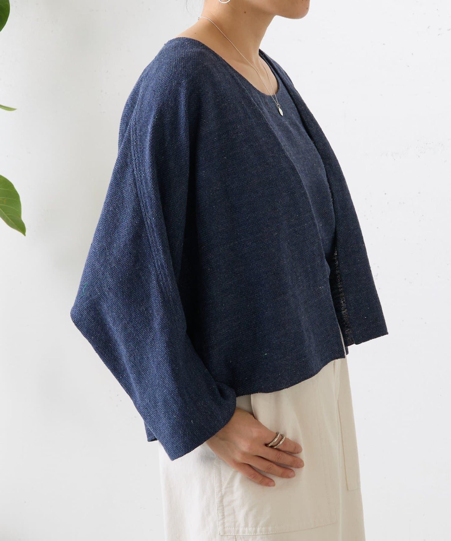 亞麻嵌織針織開衫