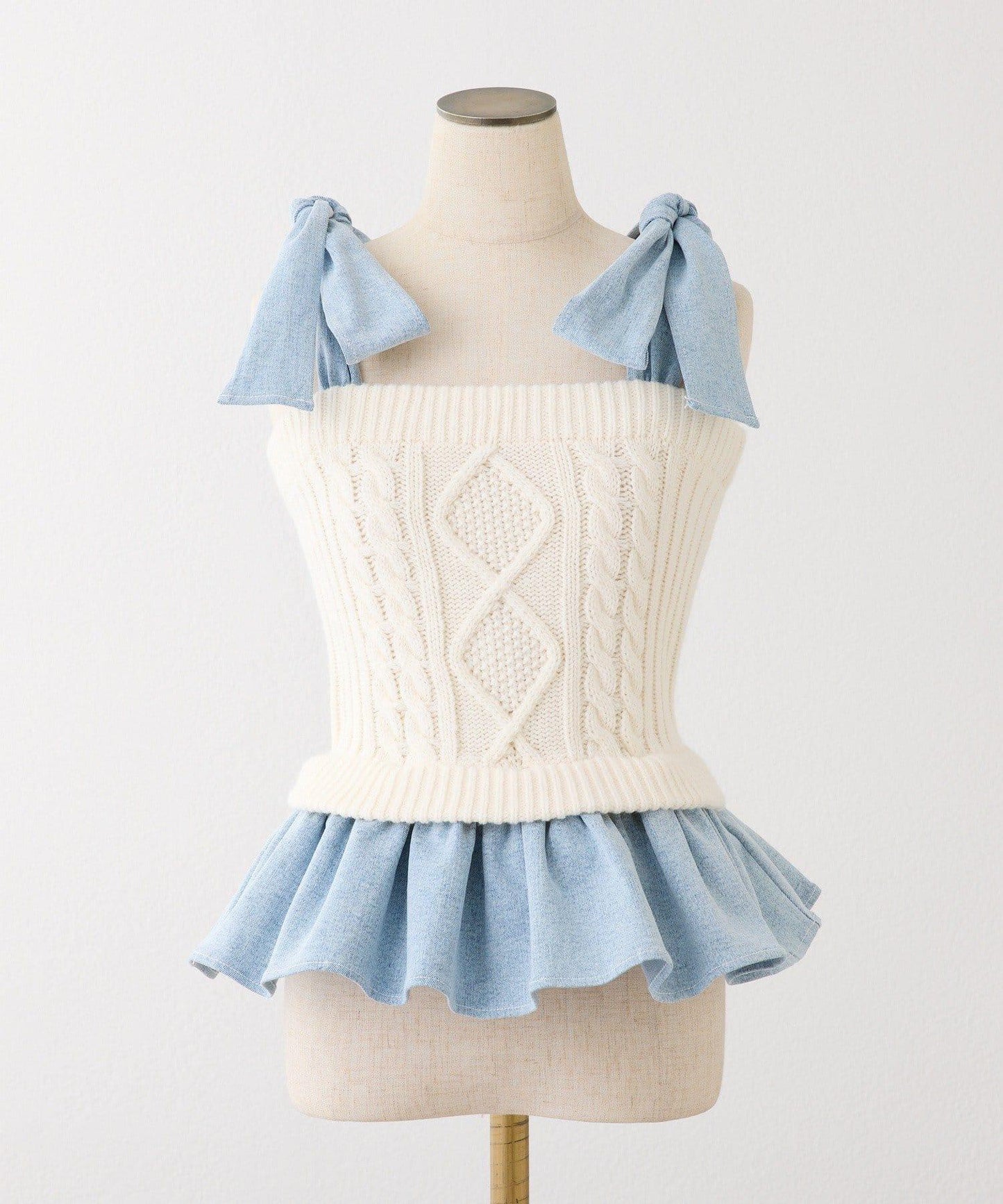 Denim Collection 肩部蝴蝶結設計 短款背心