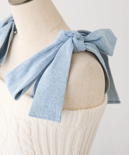 Denim Collection 肩部蝴蝶結設計 短款背心