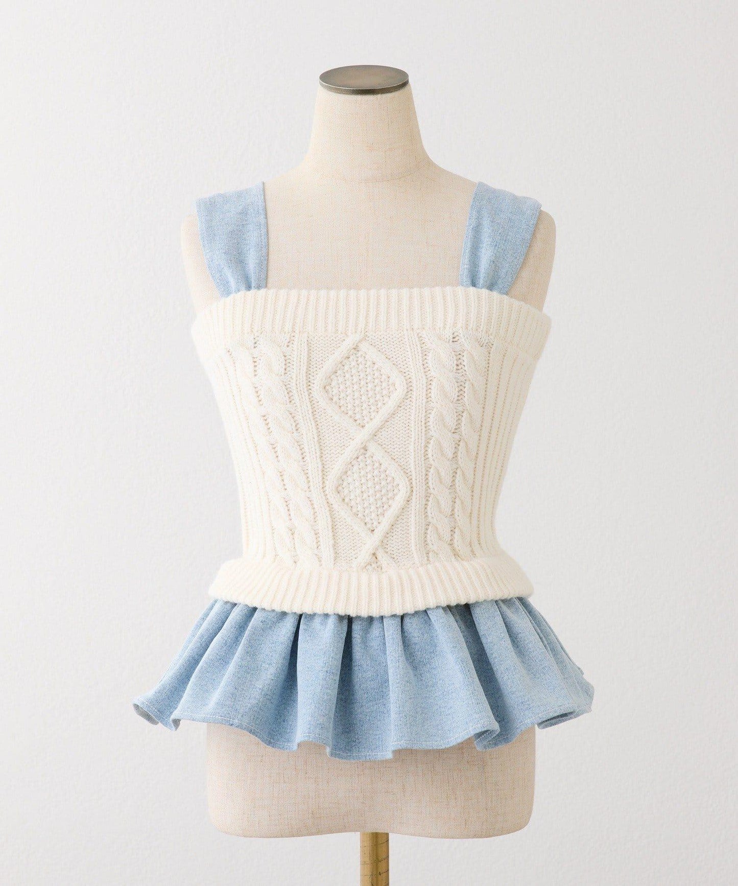 Denim Collection 肩部蝴蝶結設計 短款背心