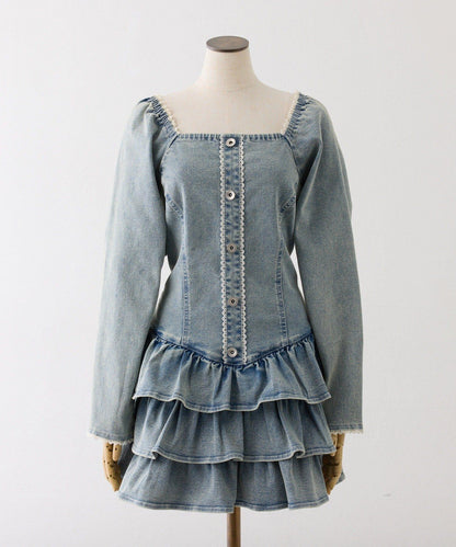 Denim Collection 層疊設計迷你連衣裙