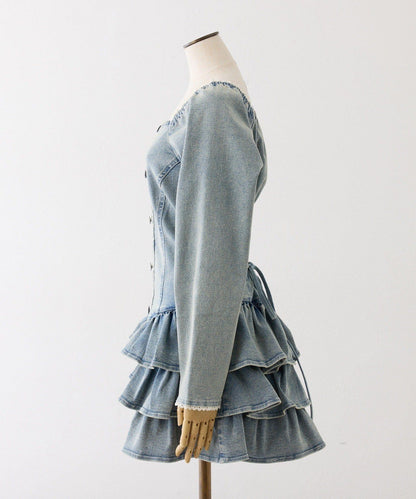 Denim Collection 層疊設計迷你連衣裙