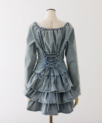 Denim Collection 層疊設計迷你連衣裙