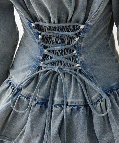 Denim Collection 層疊設計迷你連衣裙