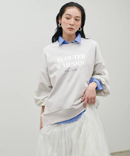 打褶袖 Logo設計套頭衛衣