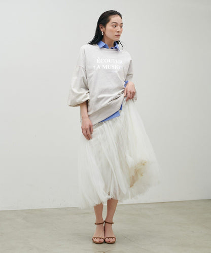 打褶袖 Logo設計套頭衛衣