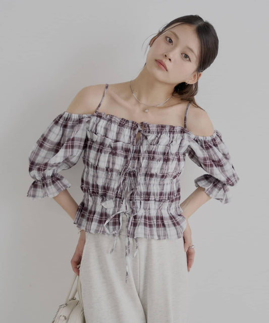 Chico 褶皺設計格紋襯衫