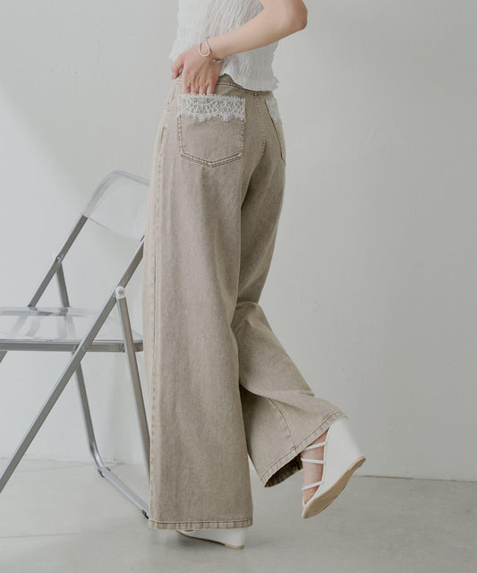 Chico 蕾絲口袋闊腿牛仔褲