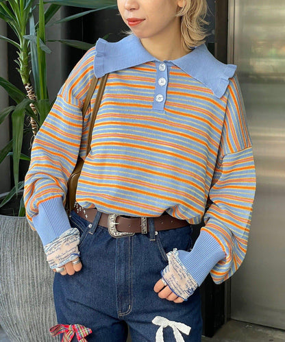 HELLO.SANFRANCISCO 大領條紋設計 POLO款 針織上衣