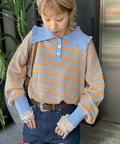 HELLO.SANFRANCISCO 大領條紋設計 POLO款 針織上衣