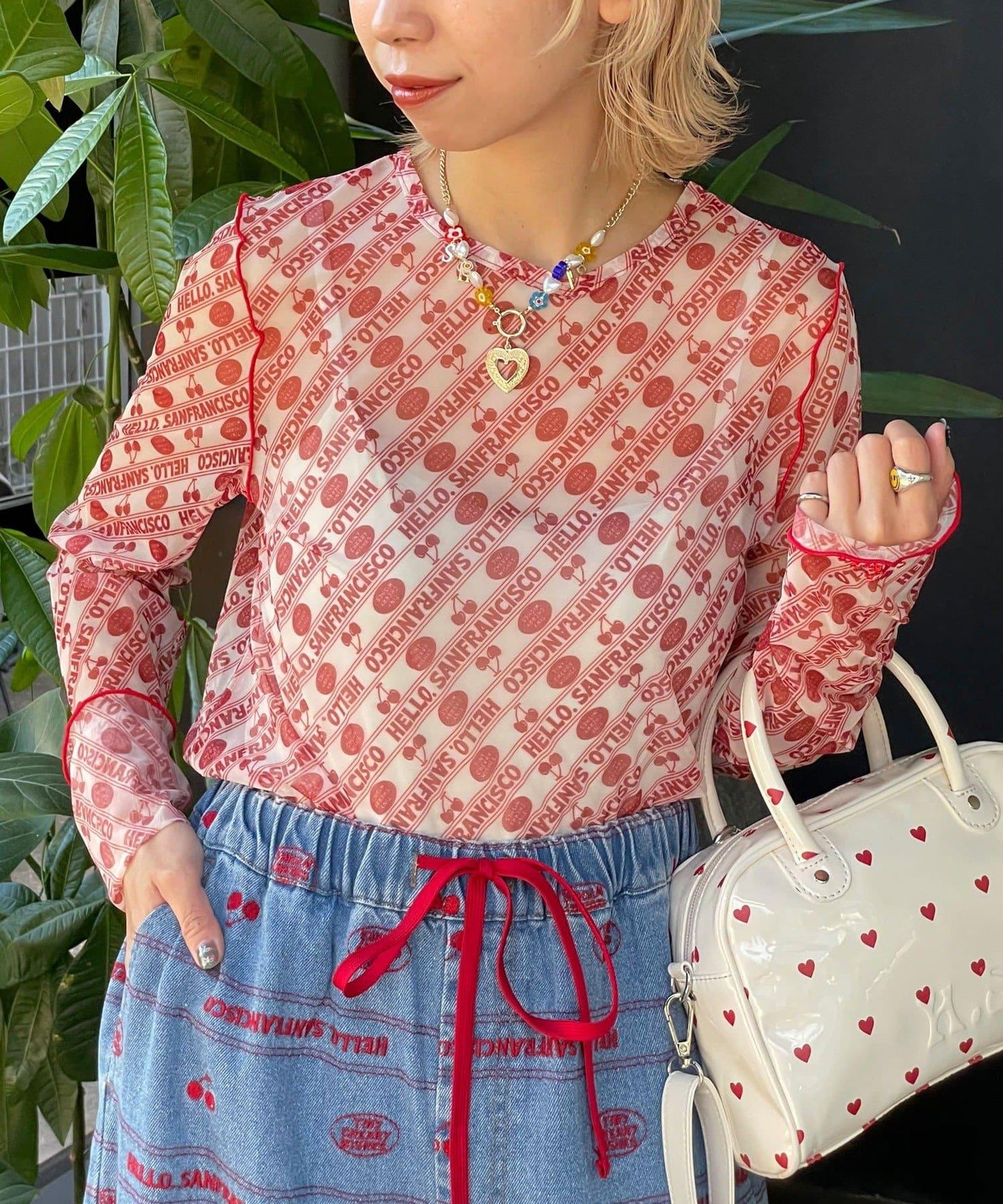 HELLO.SANFRANCISCO 櫻桃圖案 透膚印花 T恤