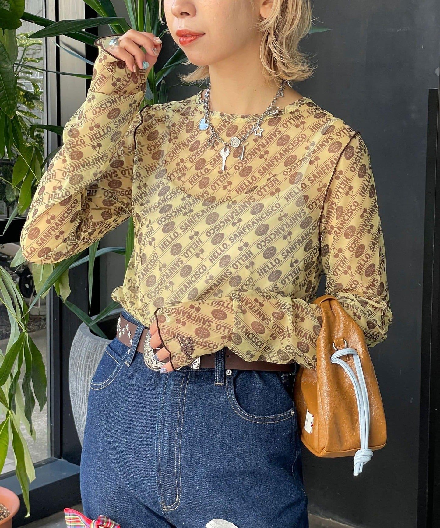 HELLO.SANFRANCISCO 櫻桃圖案 透膚印花 T恤