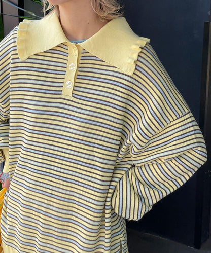 HELLO.SANFRANCISCO 大領條紋設計 POLO款 針織上衣