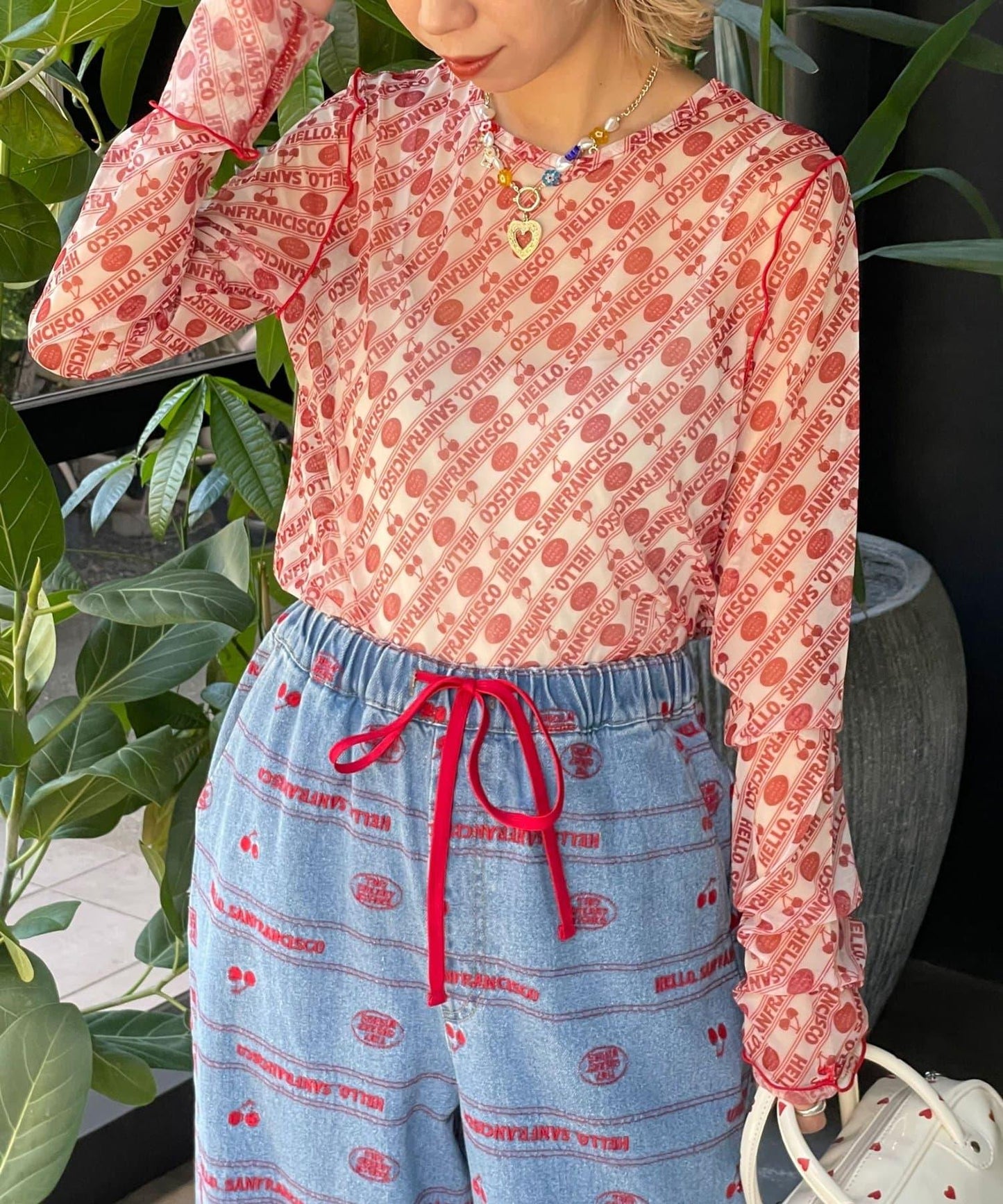 HELLO.SANFRANCISCO 櫻桃圖案 透膚印花 T恤