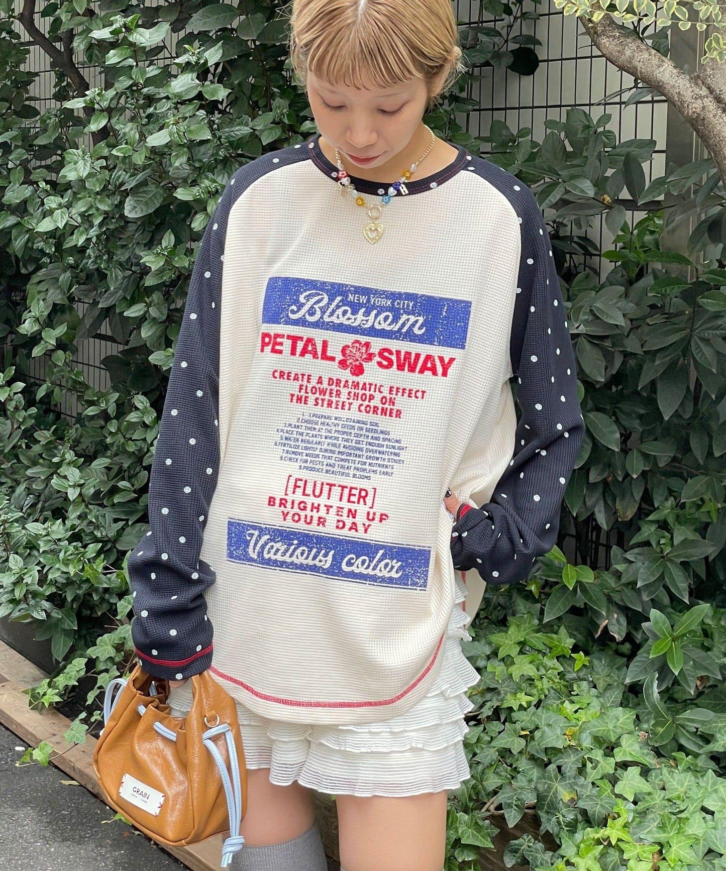 HELLO.SANFRANCISCO/ハローサンフランシスコ 印花華夫格插肩T恤