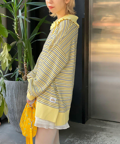 HELLO.SANFRANCISCO 大領條紋設計 POLO款 針織上衣