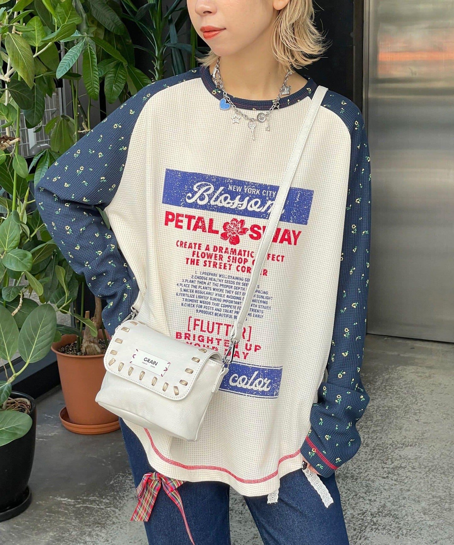 HELLO.SANFRANCISCO/ハローサンフランシスコ 印花華夫格插肩T恤