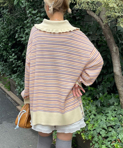 HELLO.SANFRANCISCO 大領條紋設計 POLO款 針織上衣