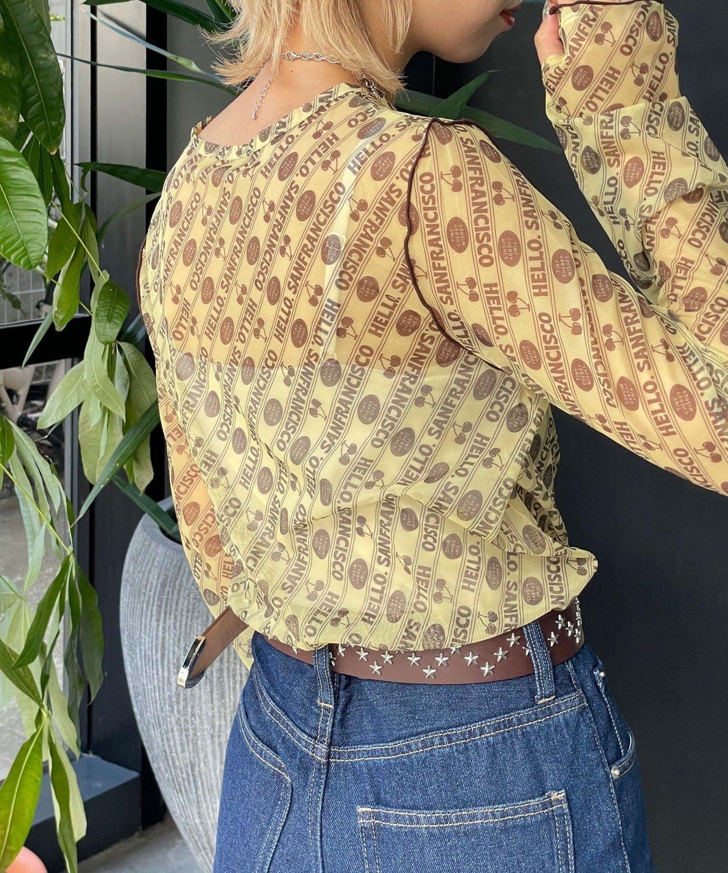 HELLO.SANFRANCISCO 櫻桃圖案 透膚印花 T恤