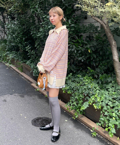 HELLO.SANFRANCISCO 大領條紋設計 POLO款 針織上衣