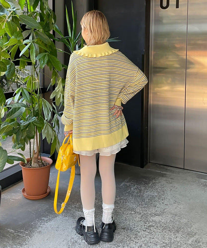 HELLO.SANFRANCISCO 大領條紋設計 POLO款 針織上衣