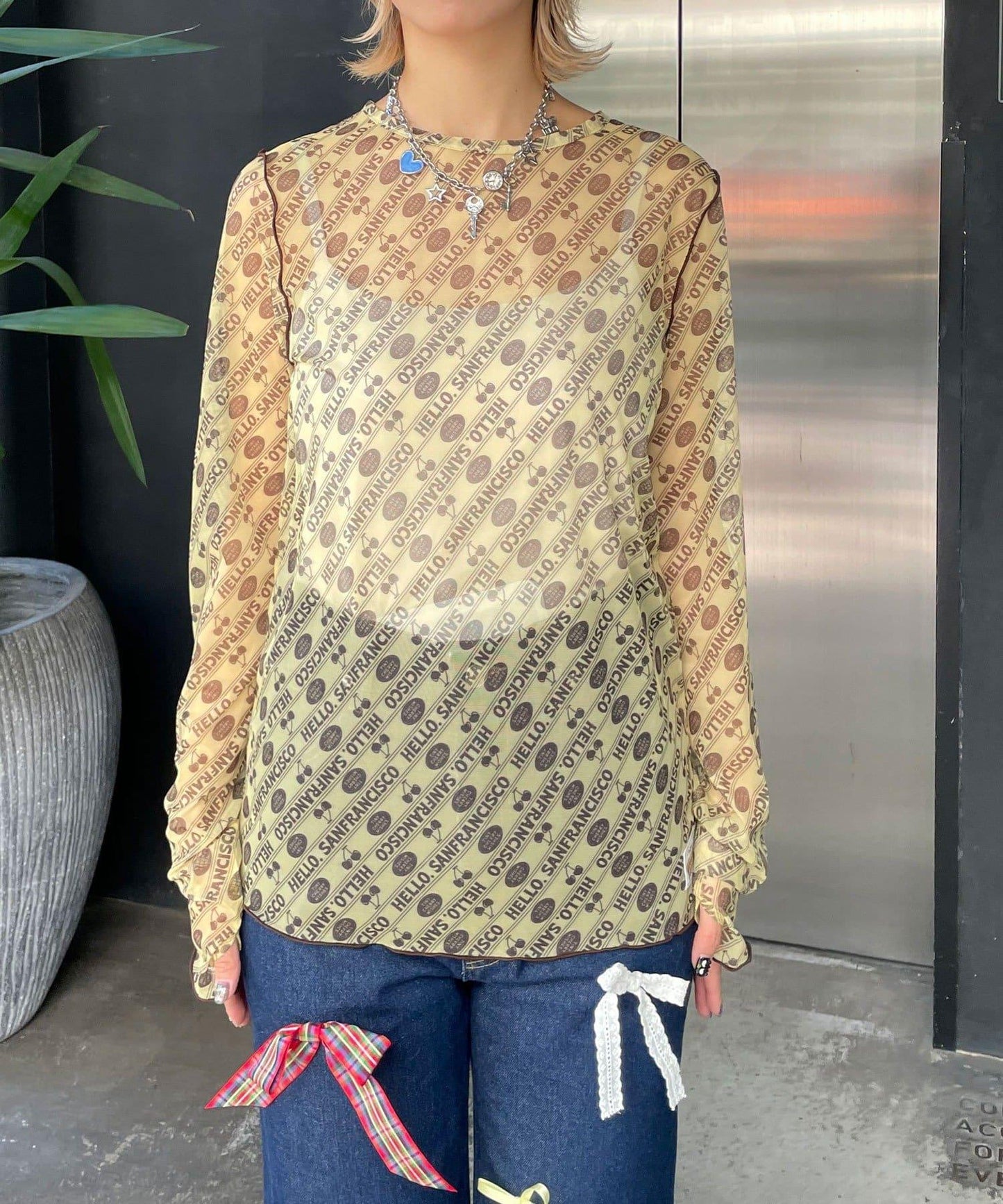 HELLO.SANFRANCISCO 櫻桃圖案 透膚印花 T恤