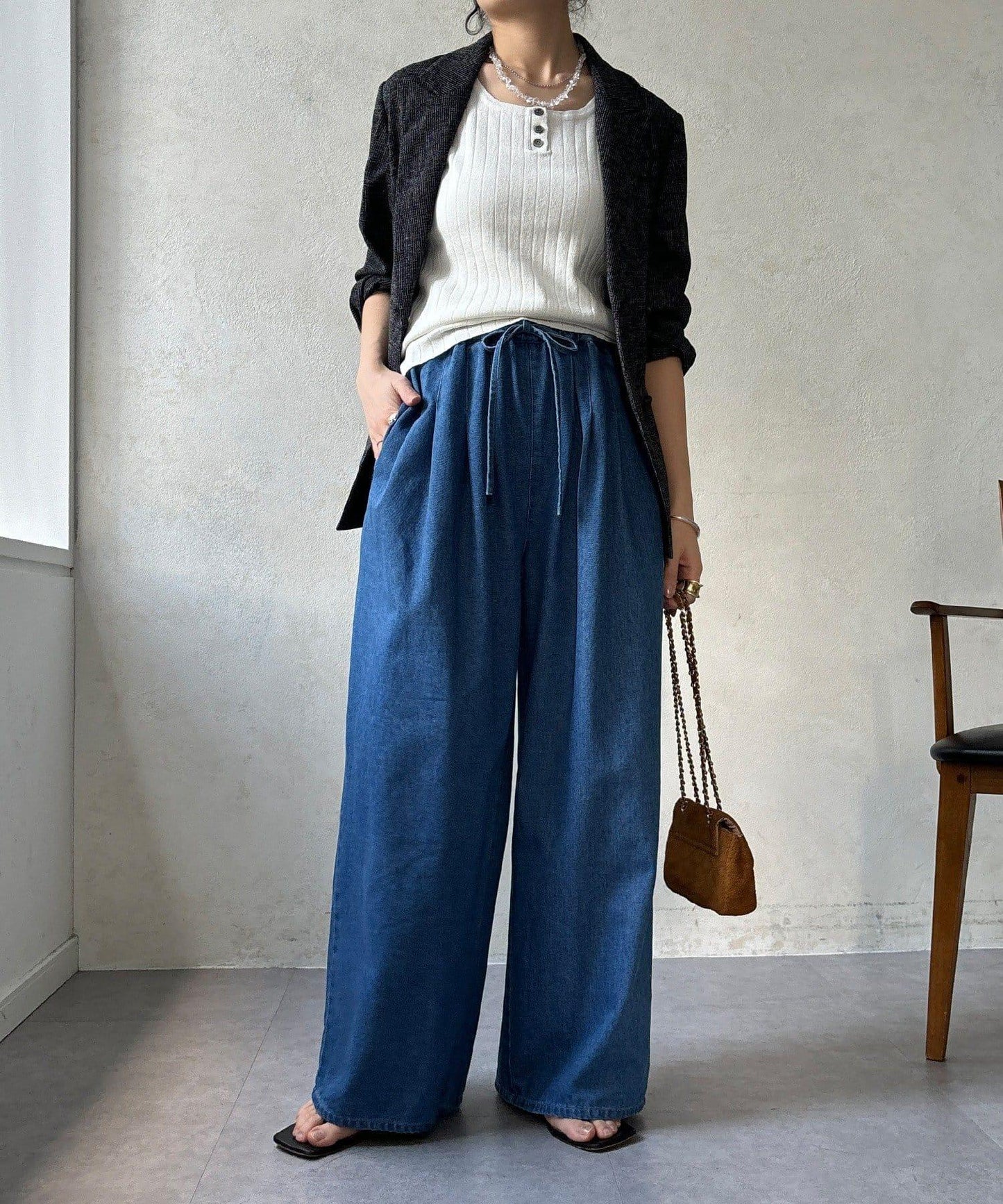 Influencer OKOCHI企劃 打褶牛仔休閒褲