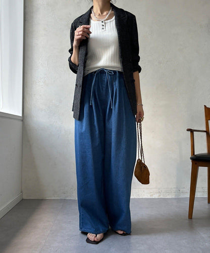 Influencer OKOCHI企劃 打褶牛仔休閒褲