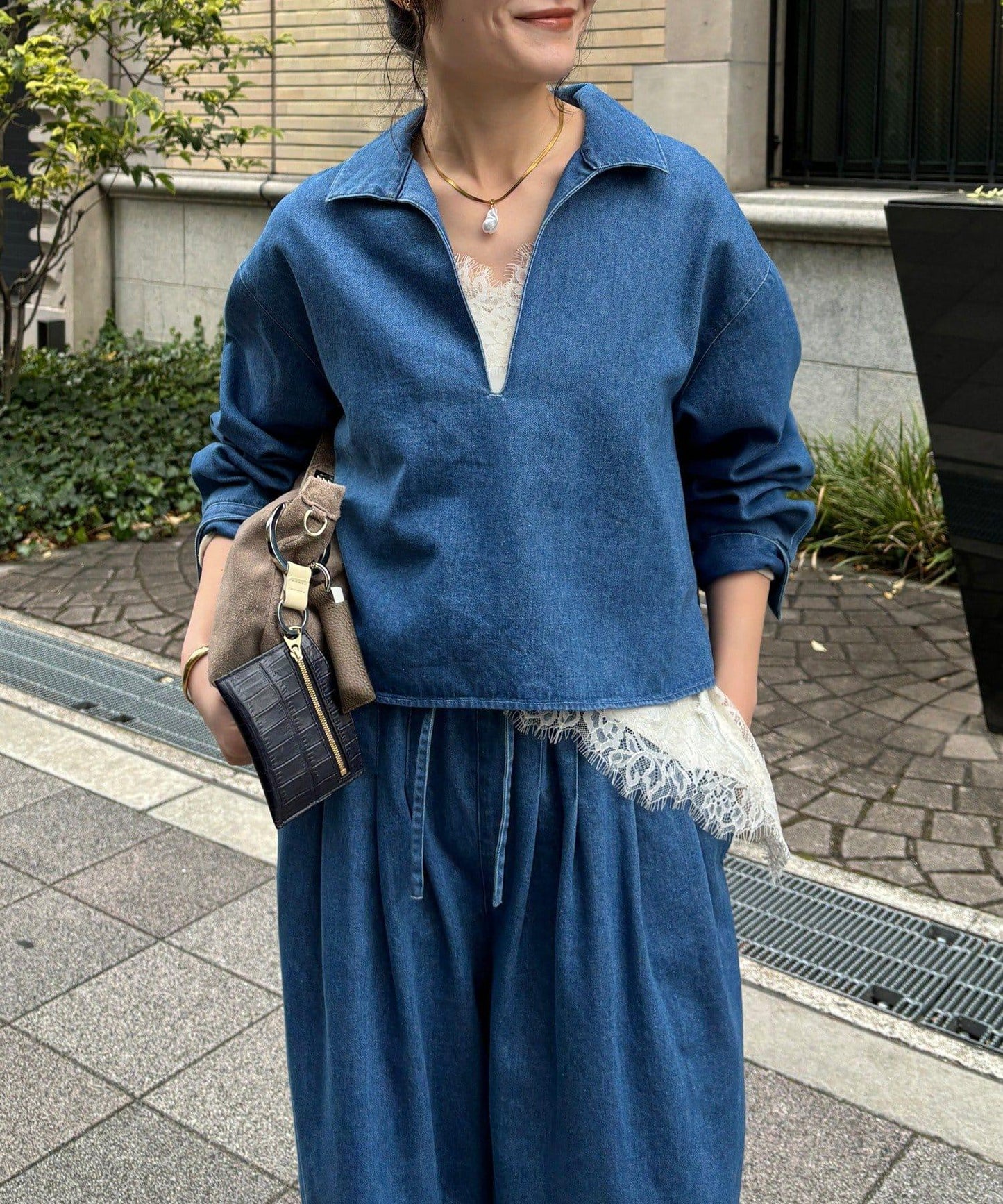 網紅OKOCHI企劃 開領牛仔襯衫