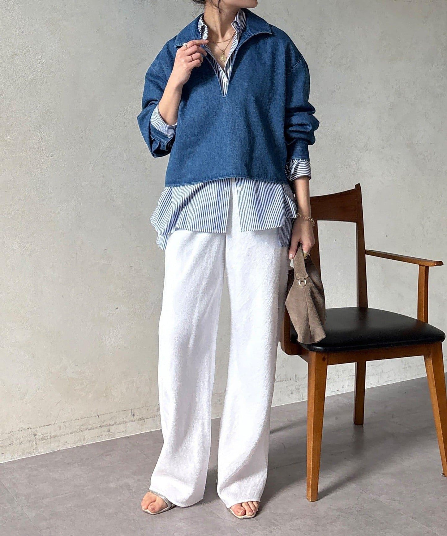 網紅OKOCHI企劃 開領牛仔襯衫