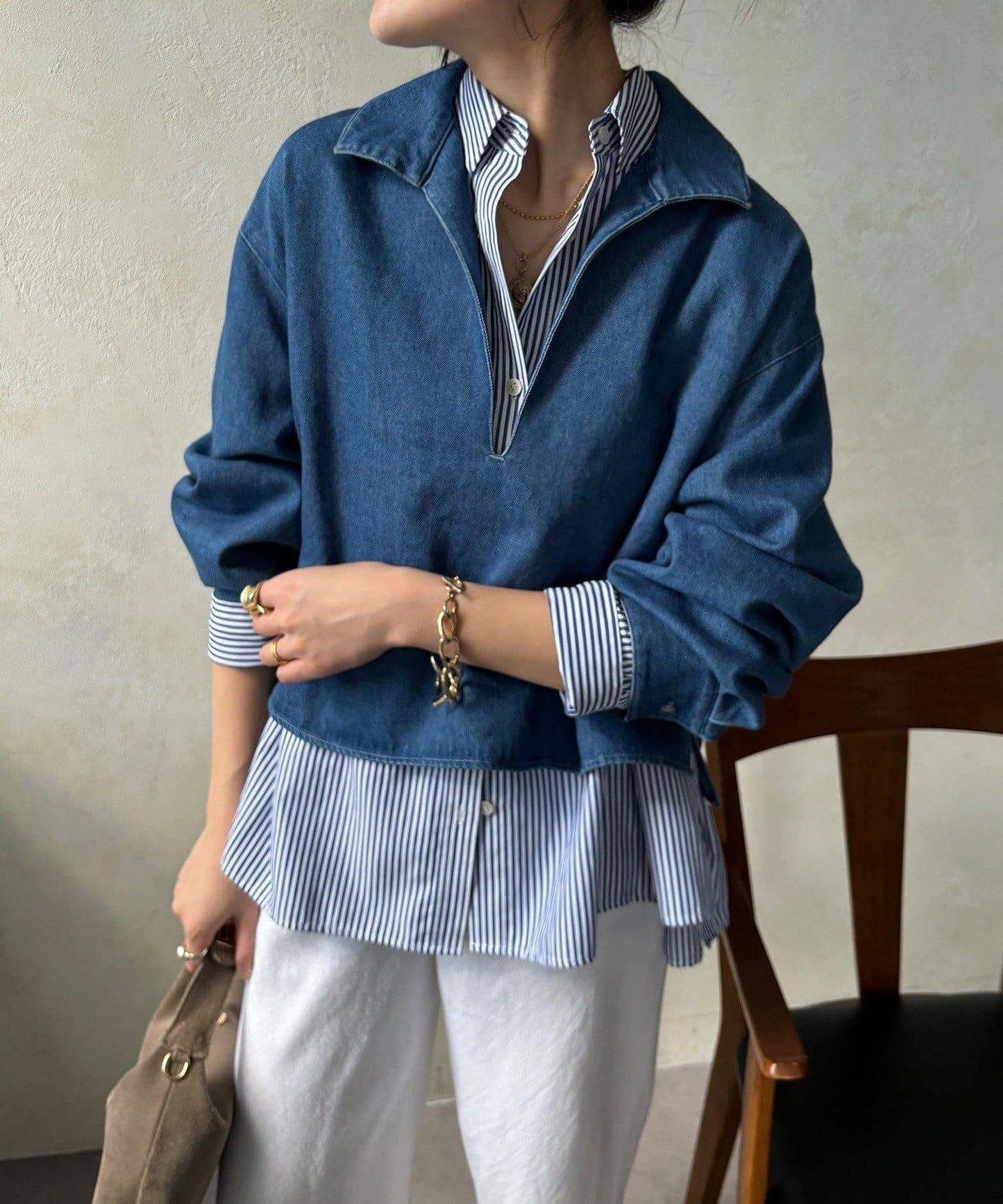 網紅OKOCHI企劃 開領牛仔襯衫