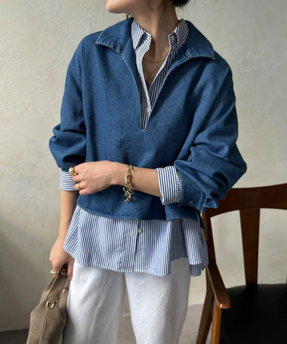 網紅OKOCHI企劃 開領牛仔襯衫