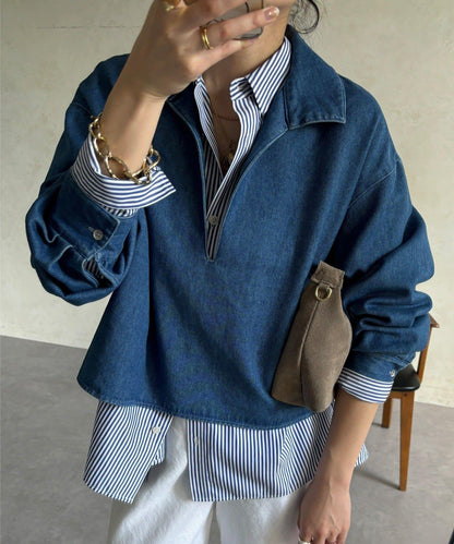 網紅OKOCHI企劃 開領牛仔襯衫