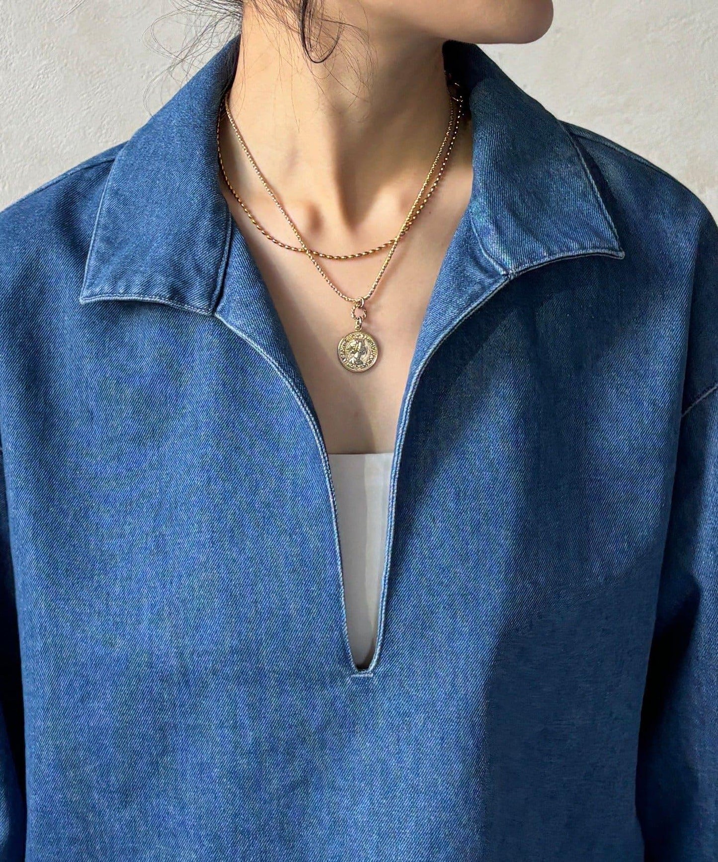 網紅OKOCHI企劃 開領牛仔襯衫