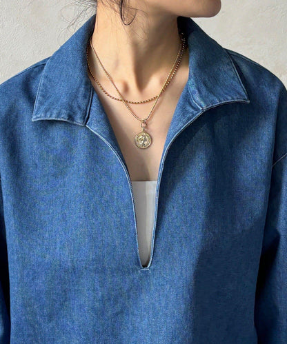 網紅OKOCHI企劃 開領牛仔襯衫