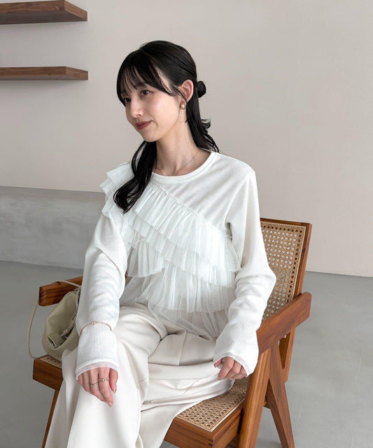 kon企畫 荷葉邊拼接長袖T恤