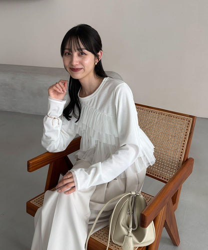 kon企畫 荷葉邊拼接長袖T恤