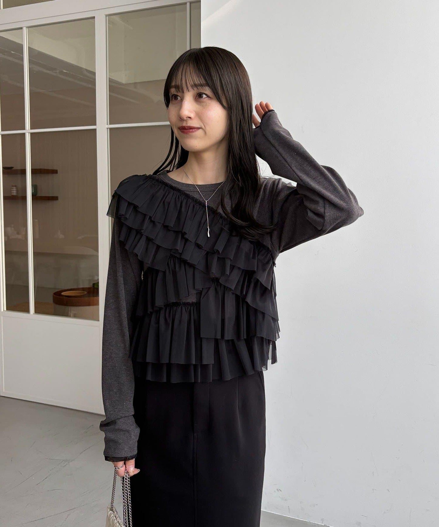 kon企畫 荷葉邊拼接長袖T恤