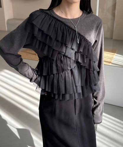 kon企畫 荷葉邊拼接長袖T恤