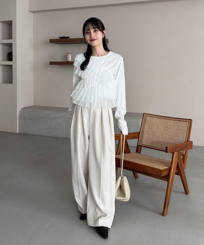 kon企畫 荷葉邊拼接長袖T恤