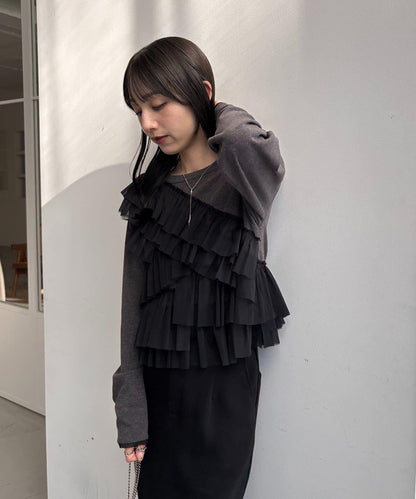 kon企畫 荷葉邊拼接長袖T恤