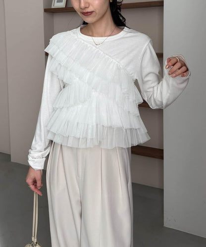 kon企畫 荷葉邊拼接長袖T恤