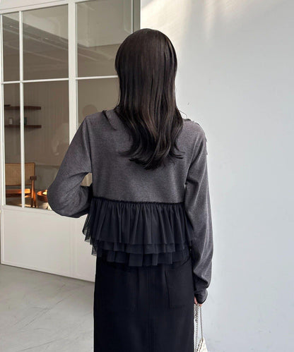 kon企畫 荷葉邊拼接長袖T恤