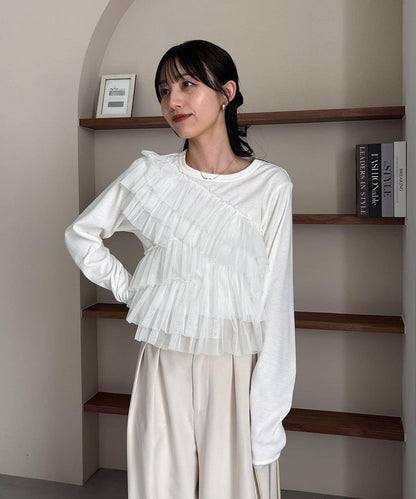 kon企畫 荷葉邊拼接長袖T恤