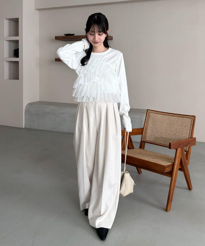 kon企畫 荷葉邊拼接長袖T恤