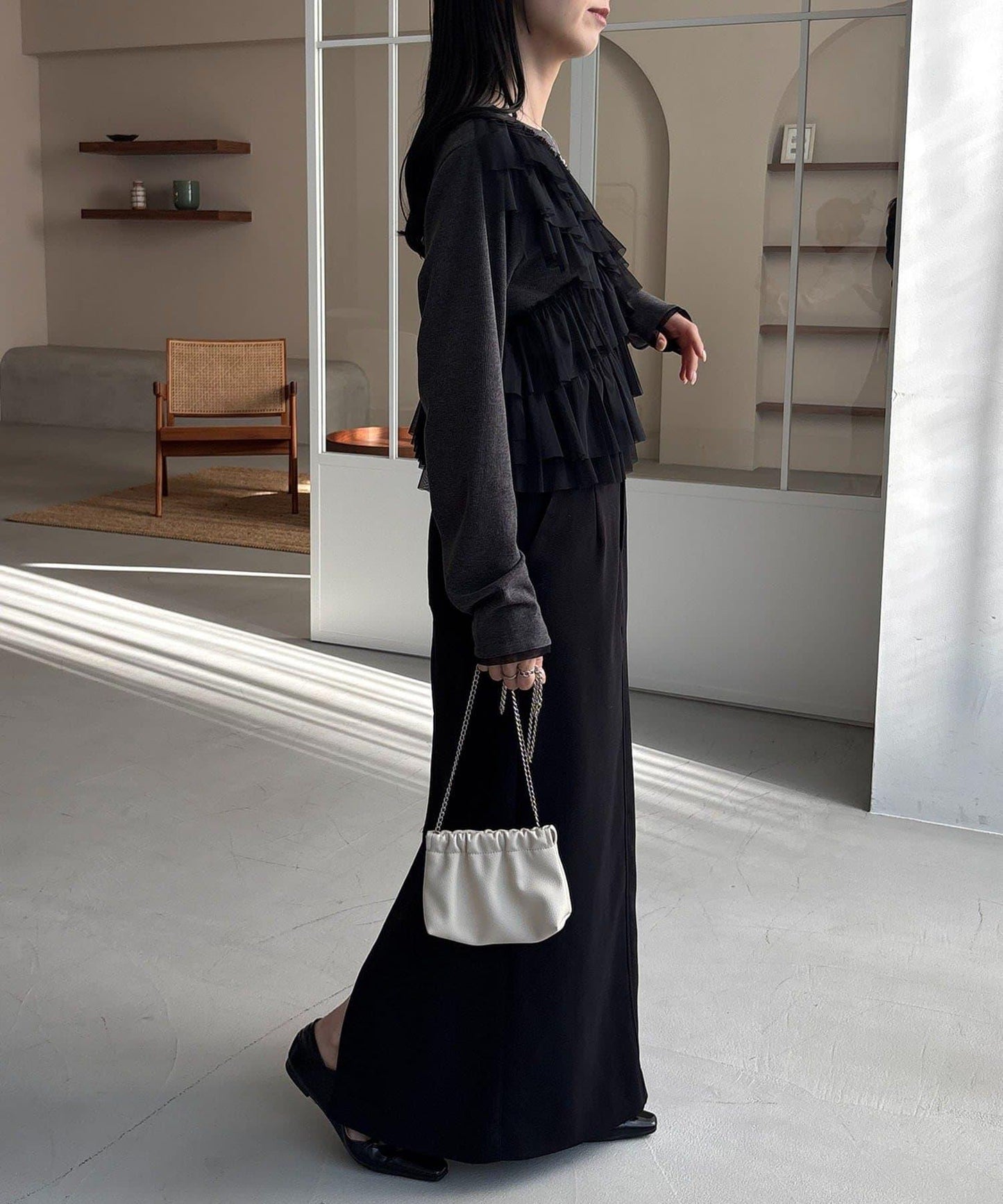 kon企畫 荷葉邊拼接長袖T恤