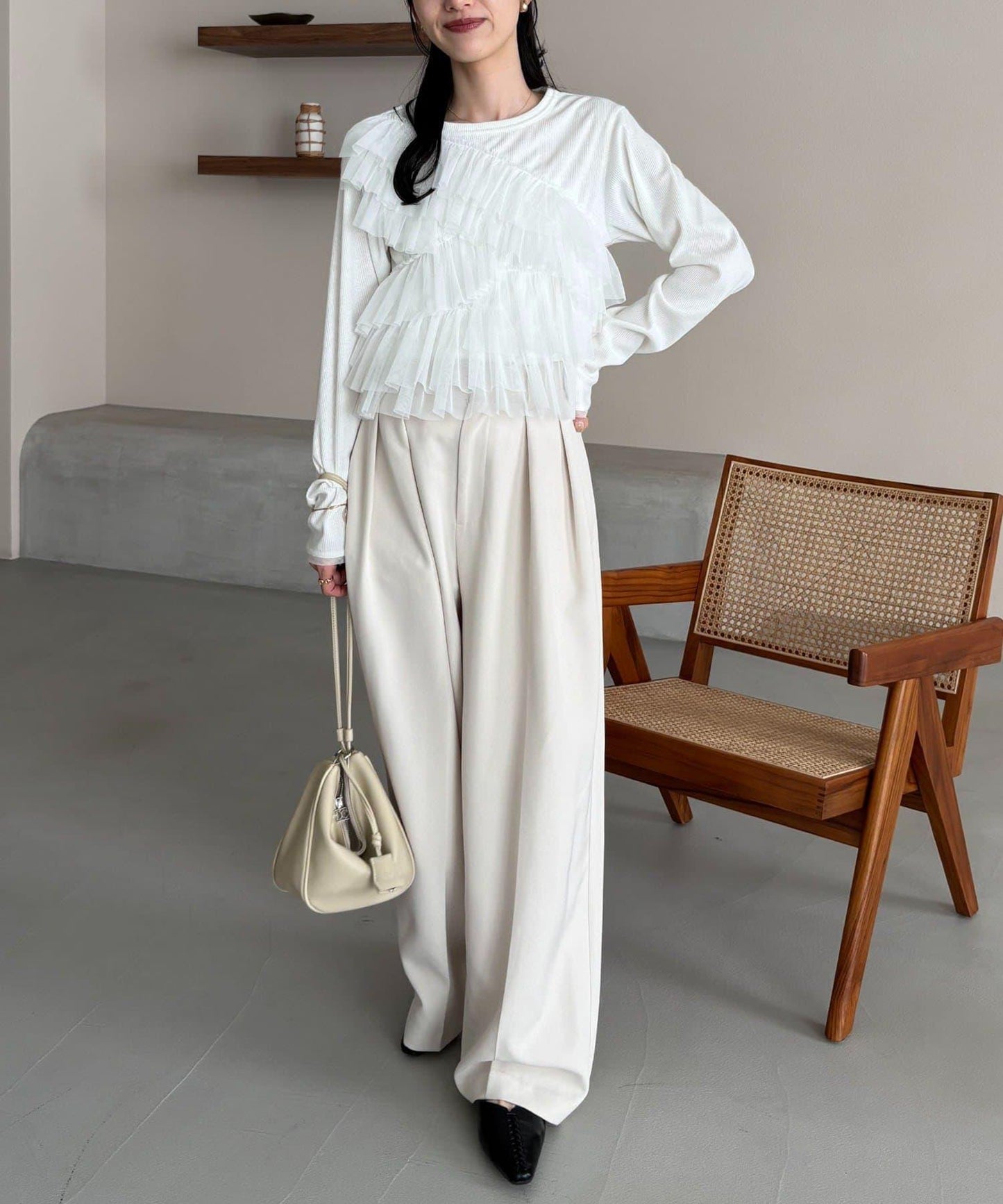 kon企畫 荷葉邊拼接長袖T恤