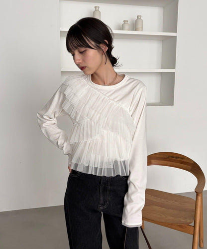 kon企畫 荷葉邊拼接長袖T恤