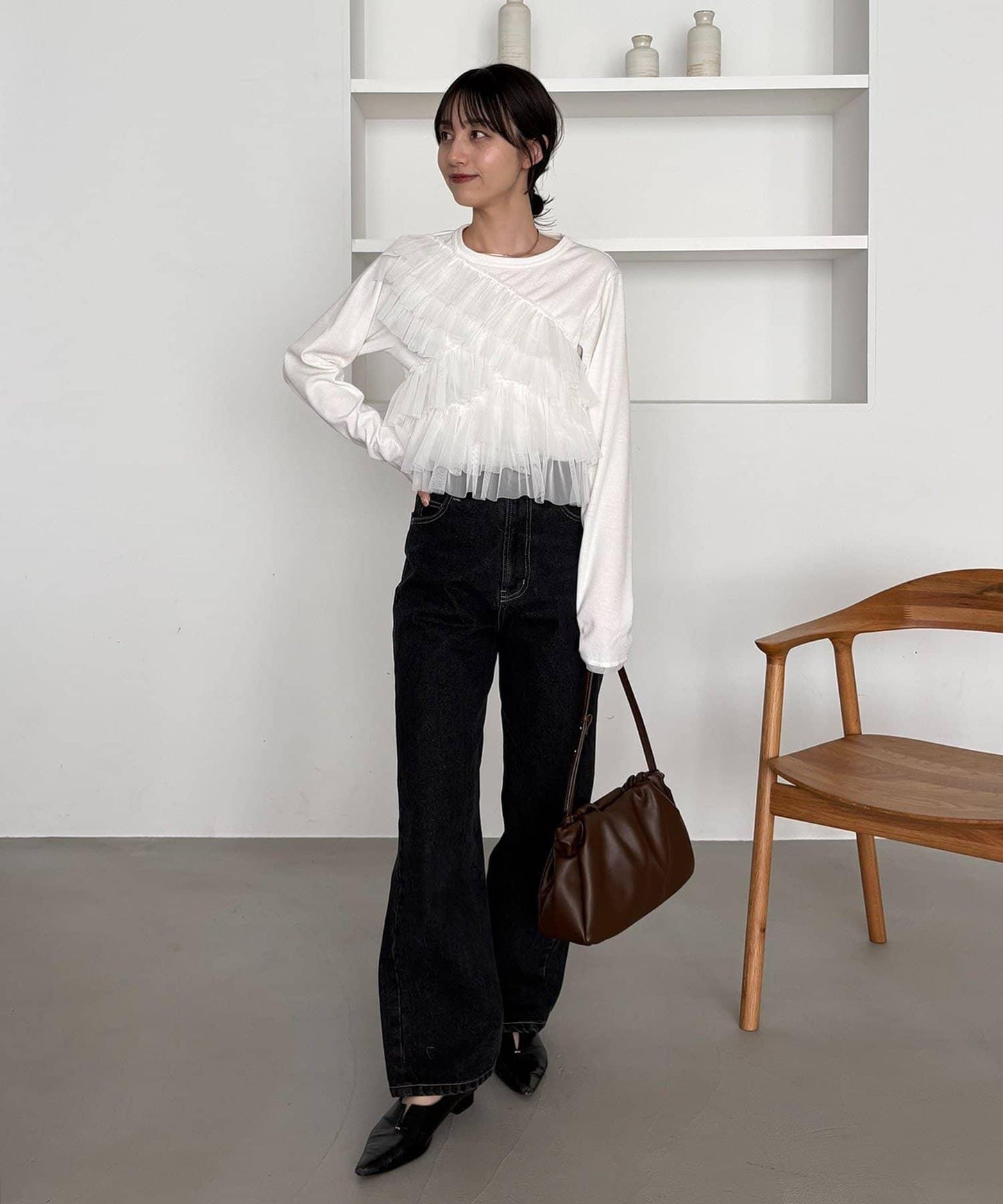 kon企畫 荷葉邊拼接長袖T恤