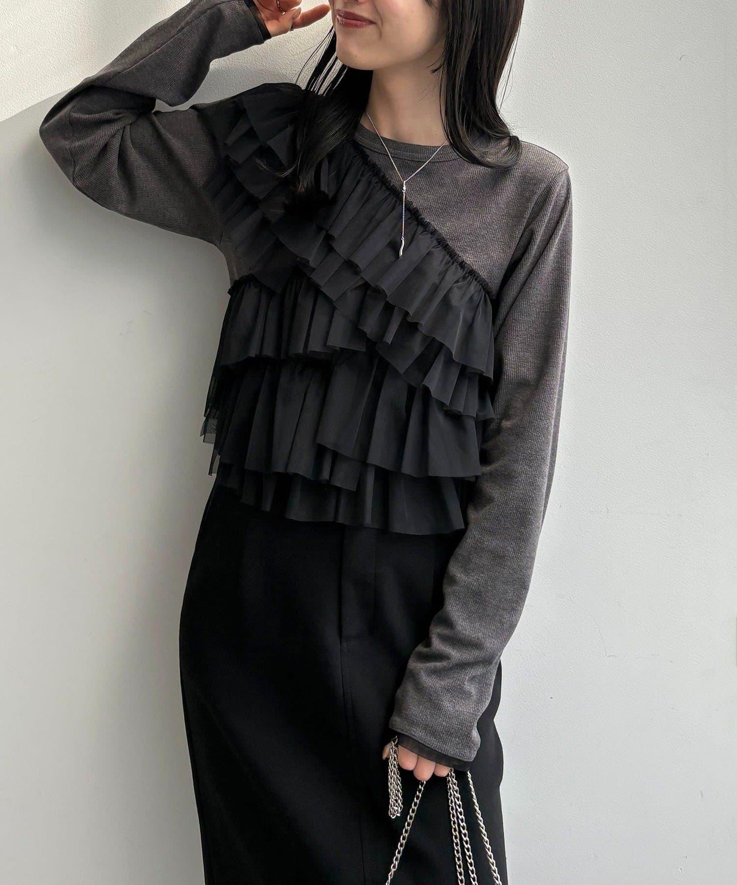 kon企畫 荷葉邊拼接長袖T恤